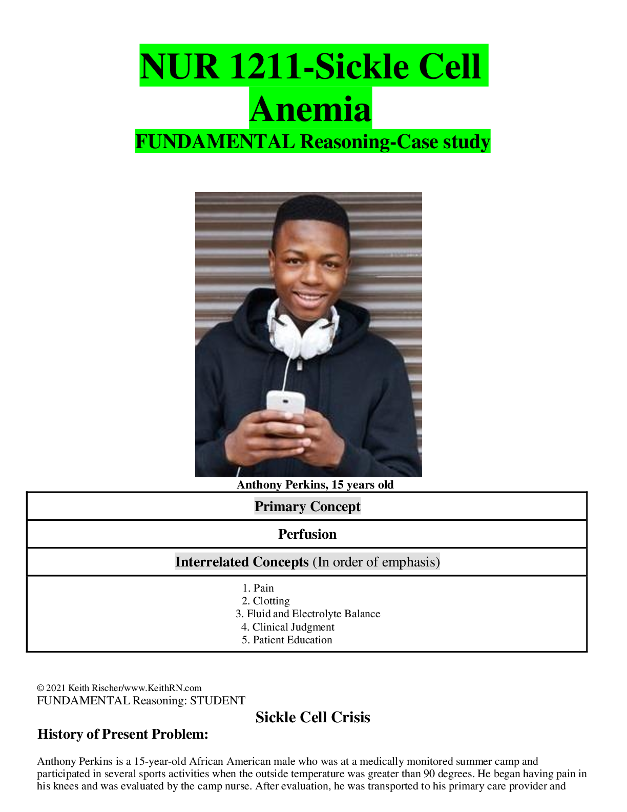 Preview of NUR 1211-Sickle Cell Anemia FUNDAMENTAL Reasoning-Case study